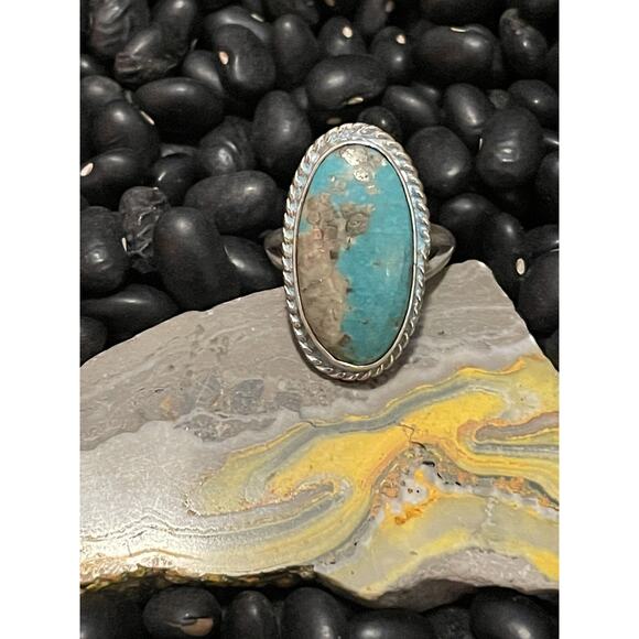 Southwest Sterling Silver Kenny Ray Signed Turquoise Ring~Blue Oval Size 7 - Picture 5 of 8